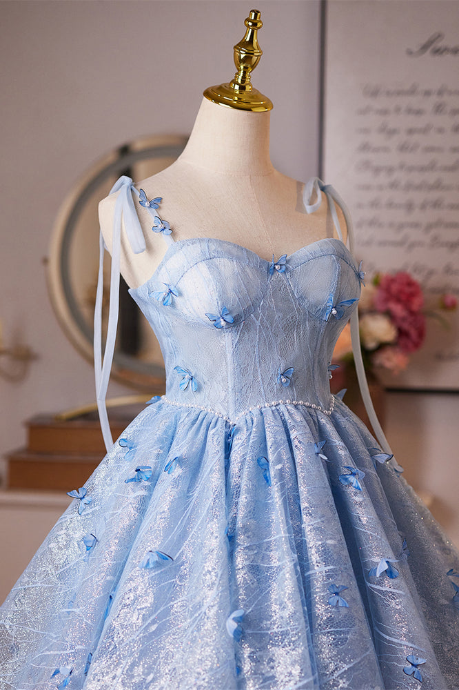 
                      
                        Tie Shoulder Blue Butterfly Tulle Short Dress
                      
                    