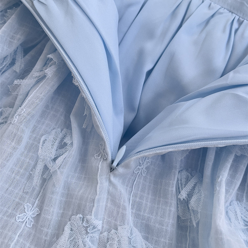 
                      
                        Tie Shoulder Blue Tiered Long Dress with Tassels
                      
                    