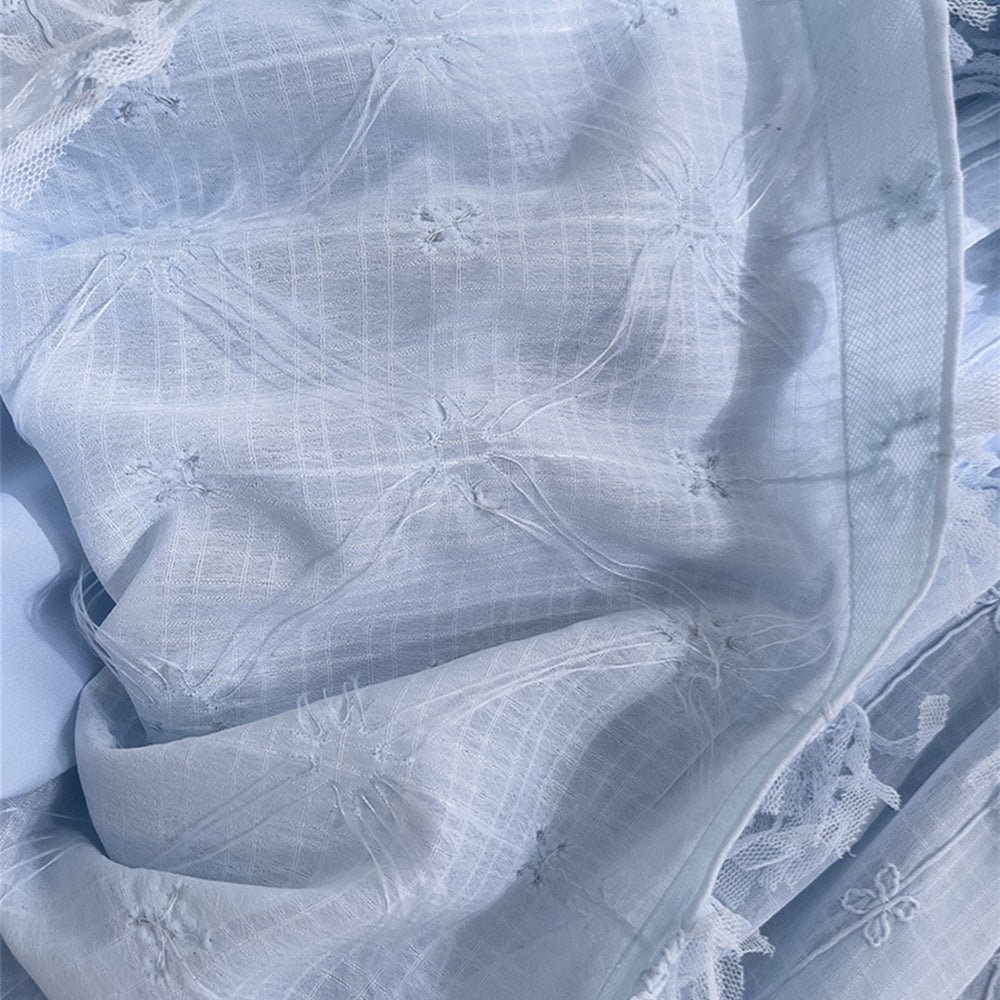 
                      
                        Tie Shoulder Blue Tiered Long Dress with Tassels
                      
                    