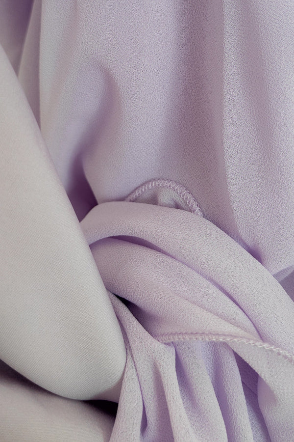 
                      
                        Tie Shoulder Lilac 3D Floral Ruffled Hem Long Dress
                      
                    