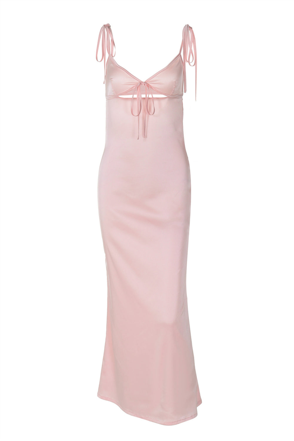 Tie Shoulder Pink Column Maxi Dress with Cut-out