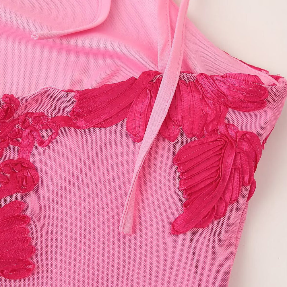 
                      
                        Tie Shoulder Pink Jacquard Column Long Dress
                      
                    