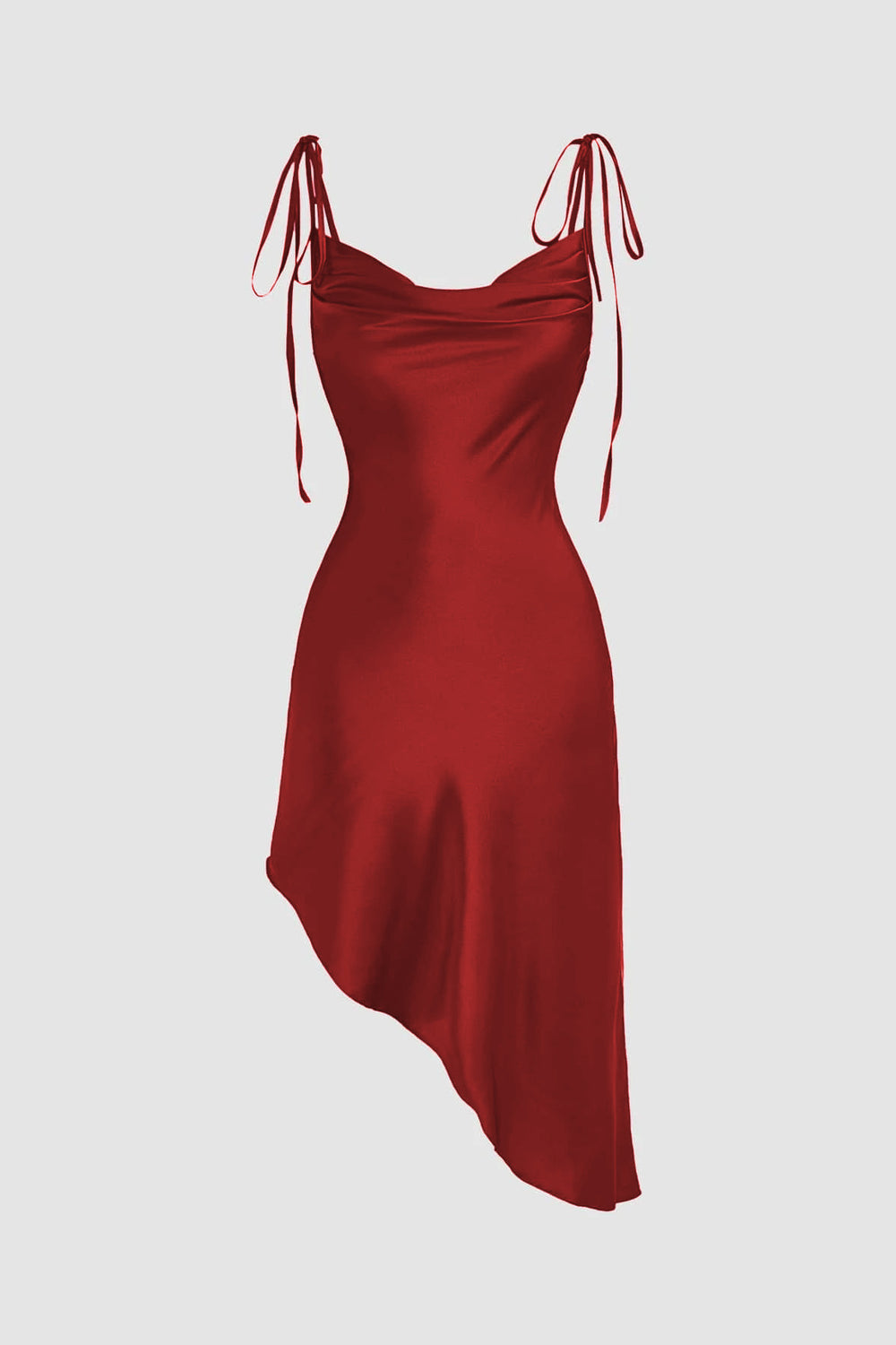 Tie Shoulder Red Irregular Hem Short Dress
