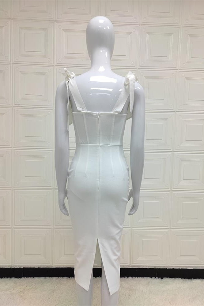 
                      
                        Tie Shoulder Straps White Sheath Maxi Dress
                      
                    