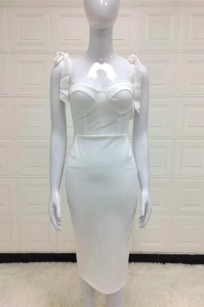
                      
                        Tie Shoulder Straps White Sheath Maxi Dress
                      
                    