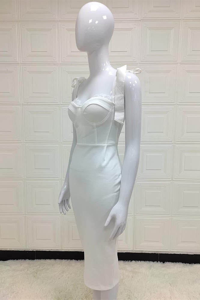 
                      
                        Tie Shoulder Straps White Sheath Maxi Dress
                      
                    