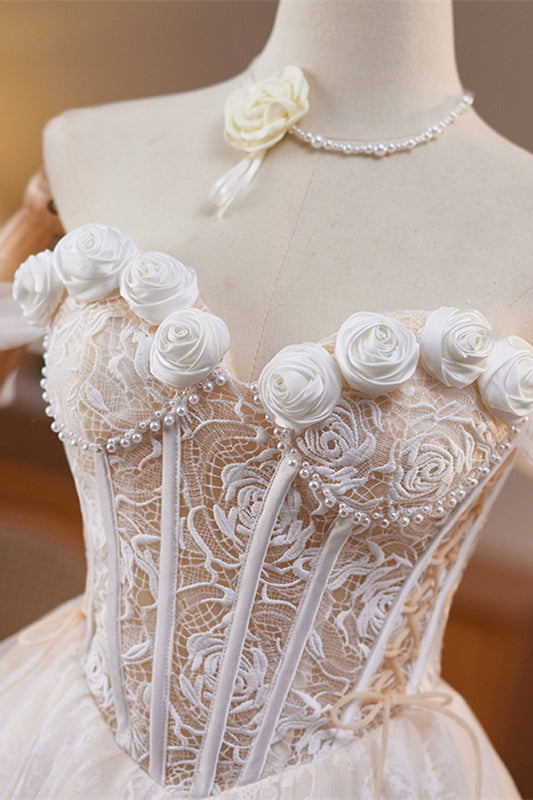 
                      
                        Tie Shoulder White Rosette Lace Short Dress
                      
                    