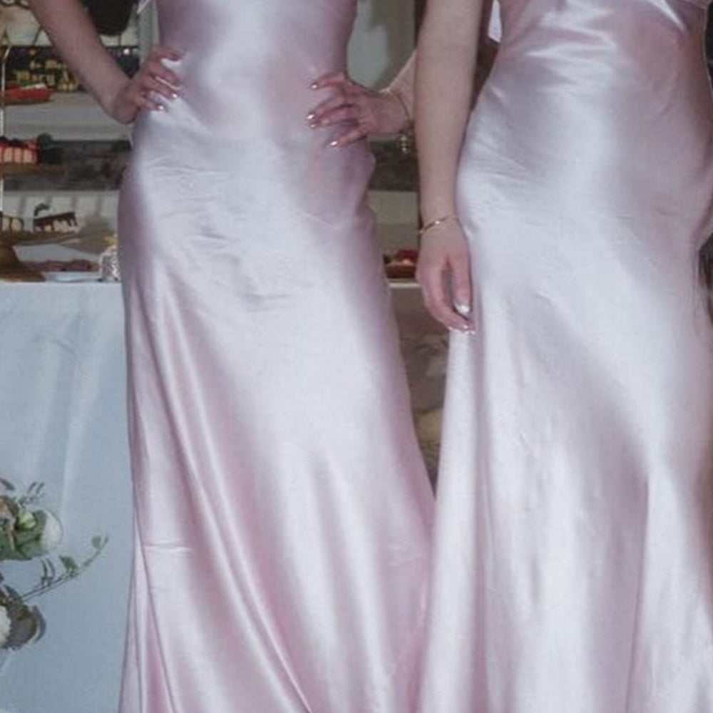 
                      
                        Tie Straps Baby Pink Ruched Bust Long Dress
                      
                    