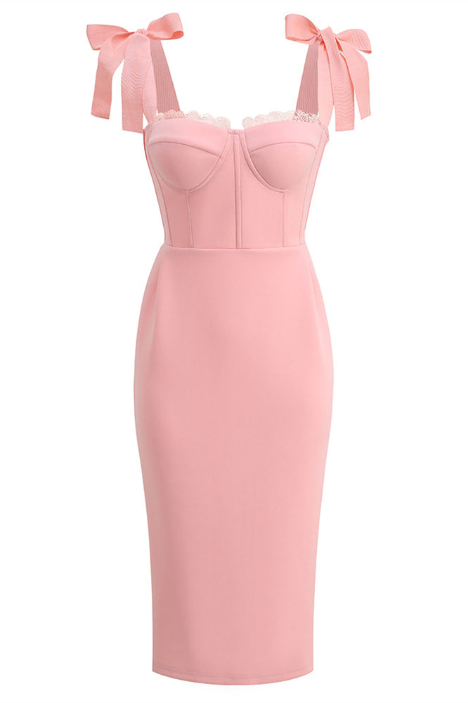 Tie Shoulder Straps White Sheath Maxi Dress