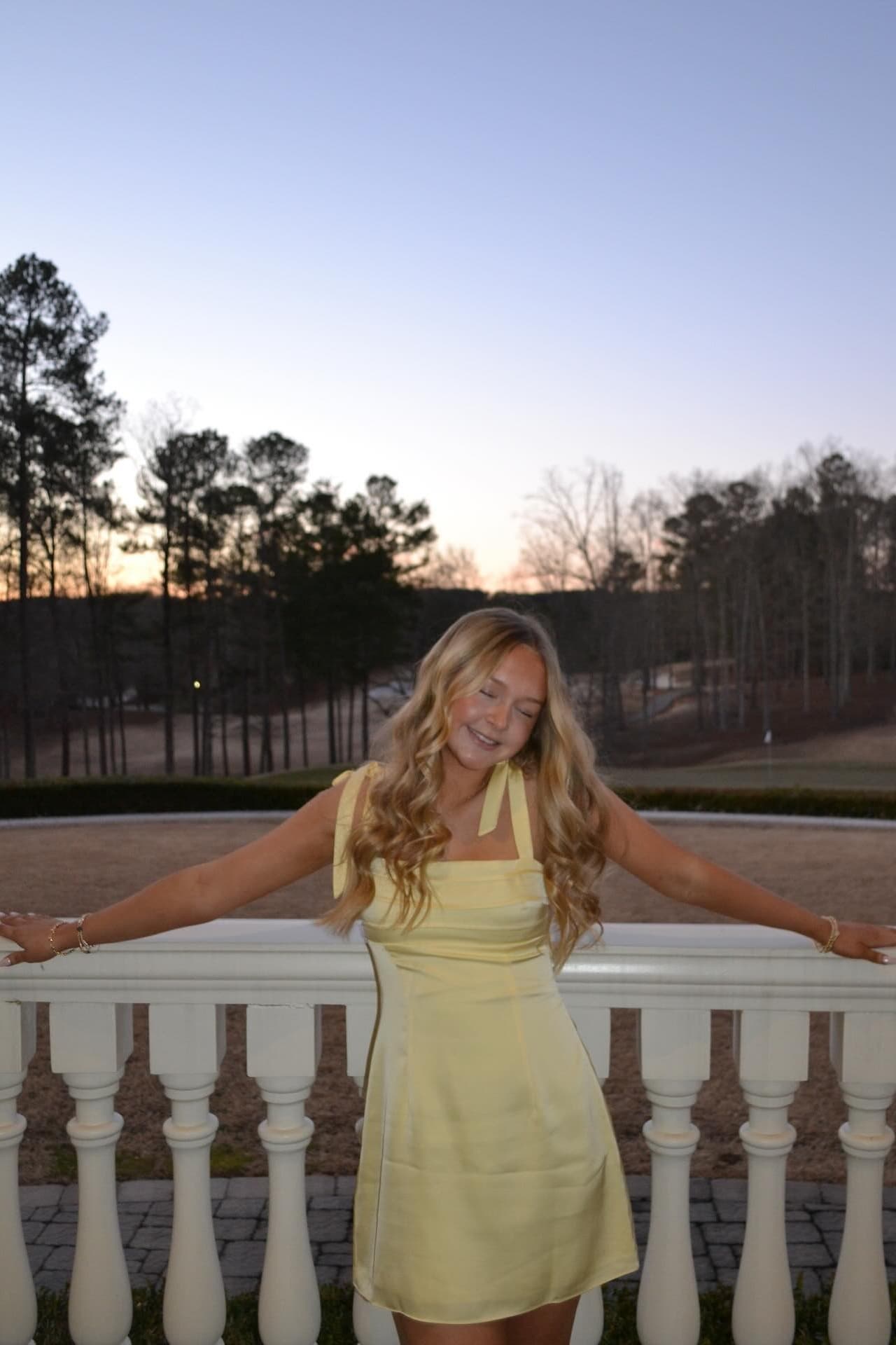 Tie Shoulder Yellow Back Tie Short Dress