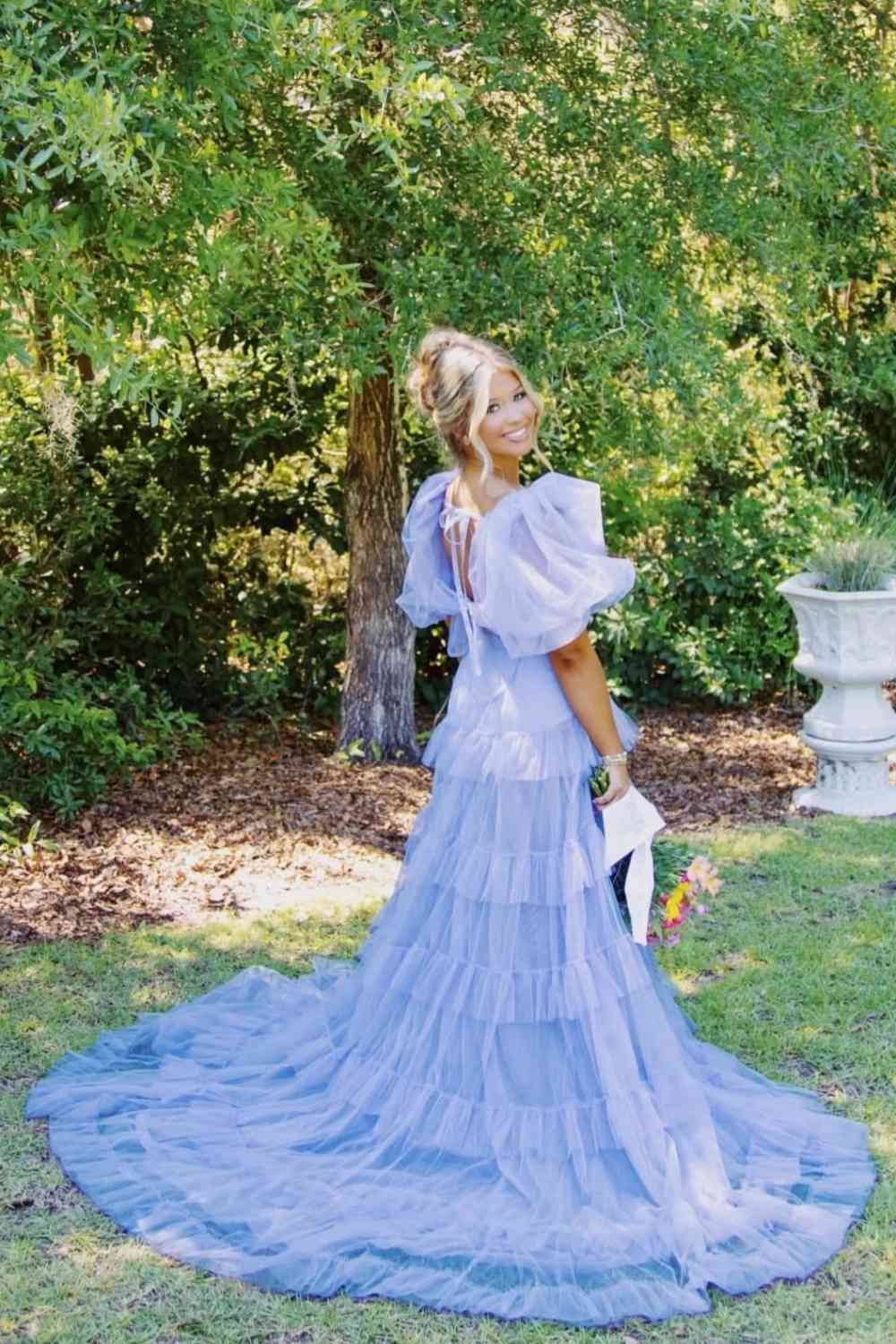 Two-Piece Pink Ruffle Tiered A-line Long Dress