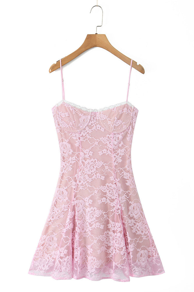 
                      
                        Two Piece Pink Lace Mini Dress with Long Sleeves
                      
                    