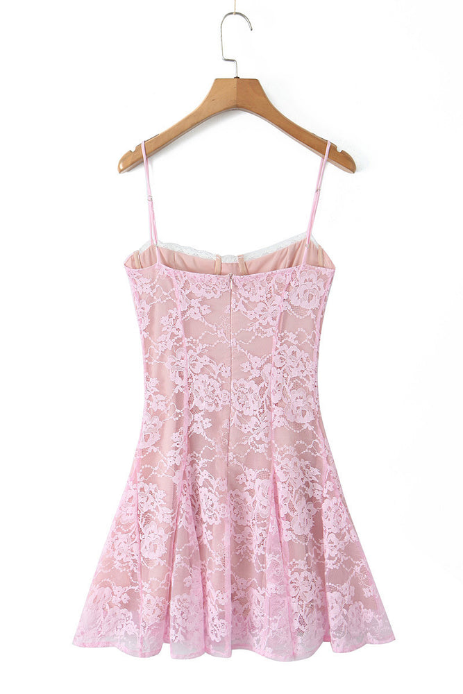 
                      
                        Two Piece Pink Lace Mini Dress with Long Sleeves
                      
                    