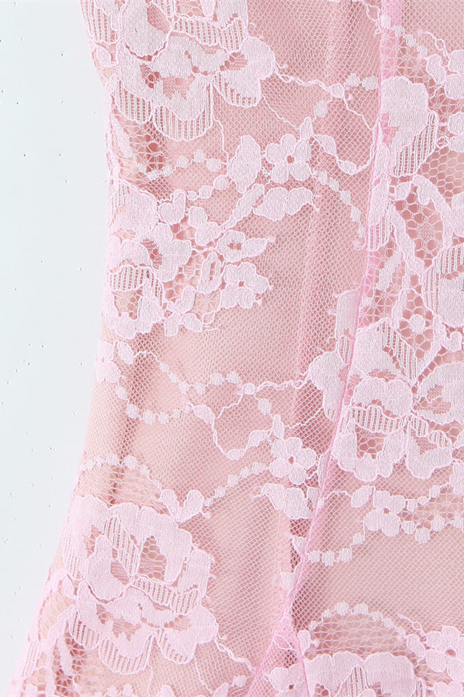 
                      
                        Two Piece Pink Lace Mini Dress with Long Sleeves
                      
                    