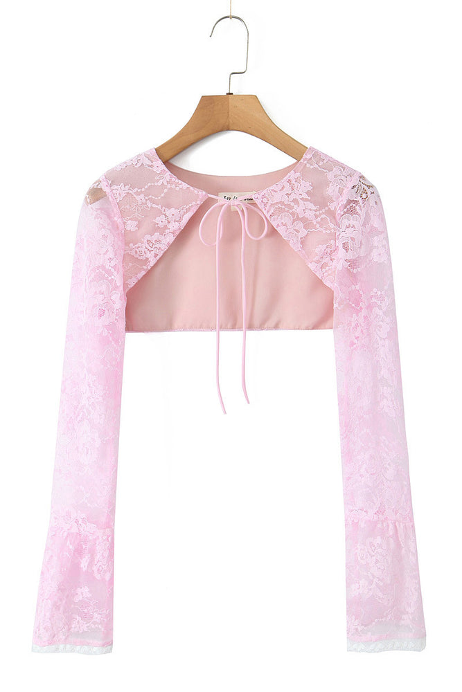 
                      
                        Two Piece Pink Lace Mini Dress with Long Sleeves
                      
                    