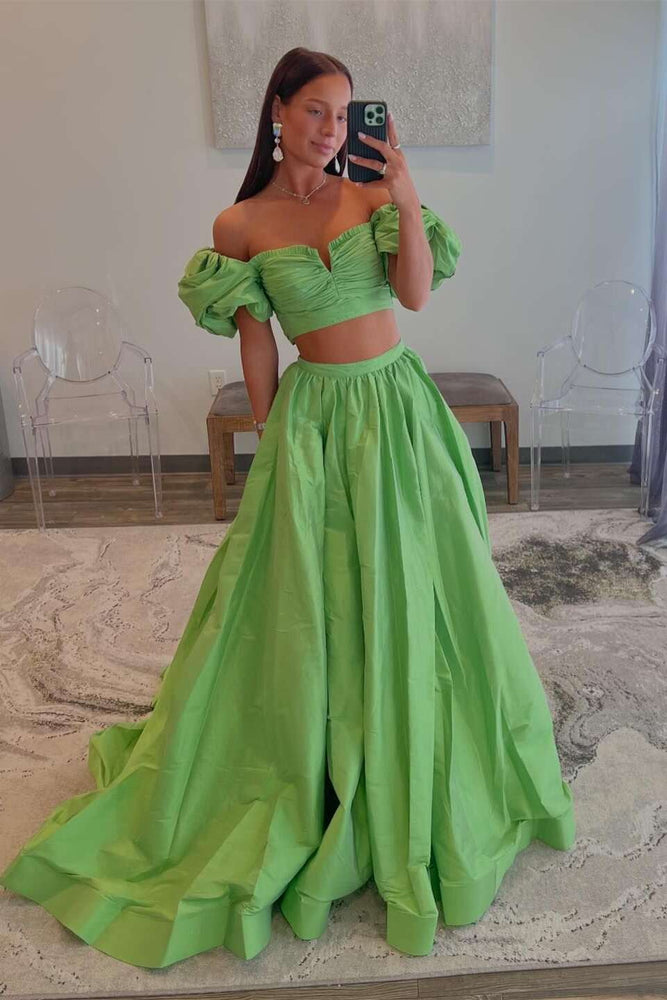 
                      
                        Two Pieces Green Back Tie A-line Long Dress
                      
                    