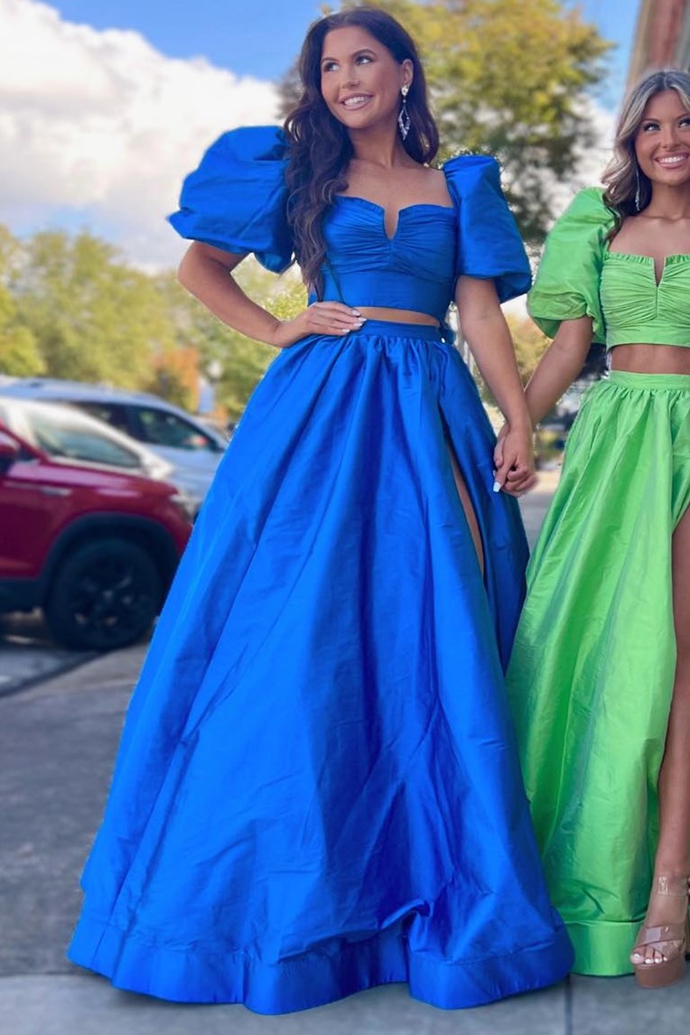 Two Pieces Green Back Tie A-line Long Dress