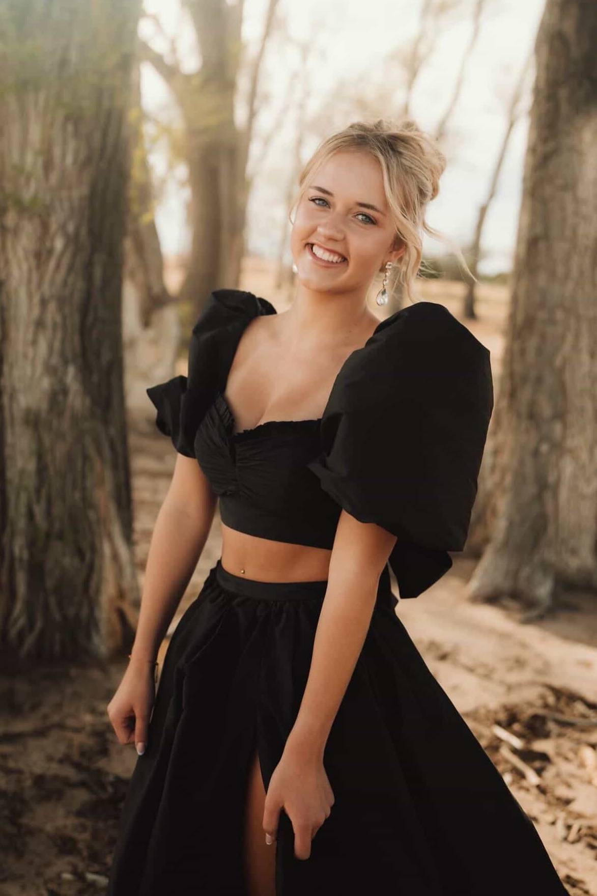Two Pieces Green Back Tie A-line Long Dress