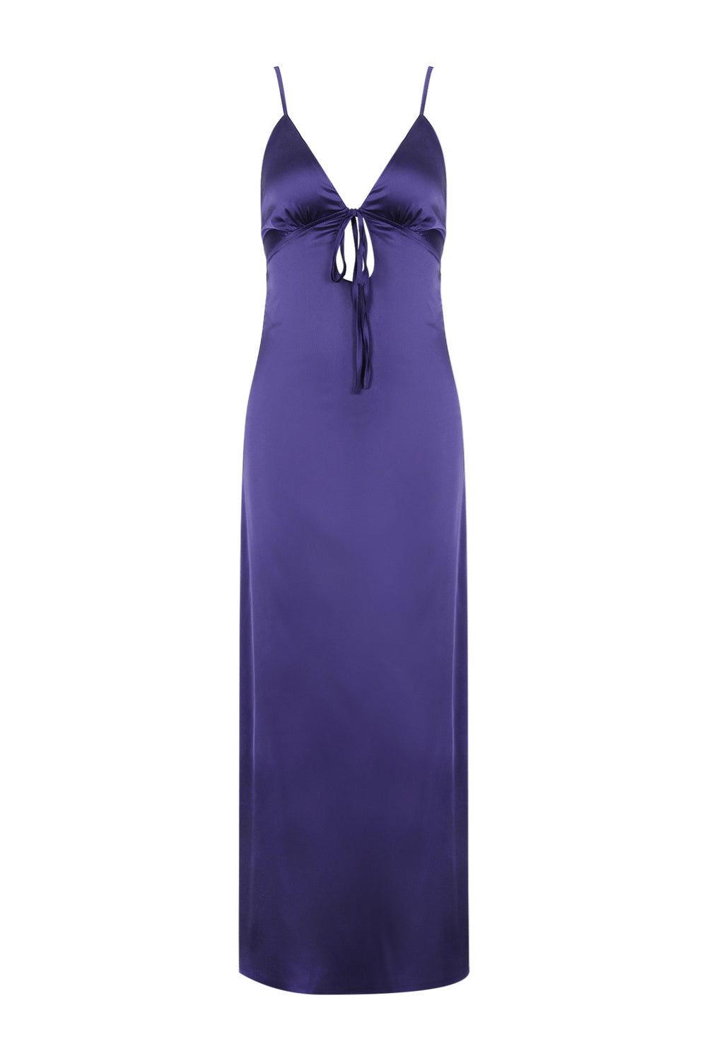 V-Neck Purple Tie Front Sheath Long Dress