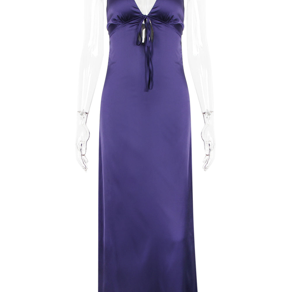 
                      
                        V-Neck Purple Tie Front Sheath Long Dress
                      
                    