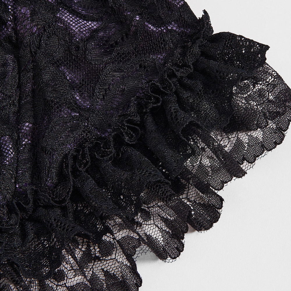 
                      
                        V-neck Black and Purple Cross Lace Splice Velvet Top
                      
                    