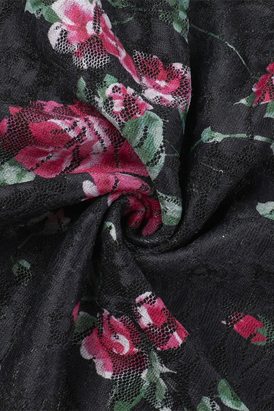 
                      
                        V-neck Black Floral Print Lace Short Dress
                      
                    
