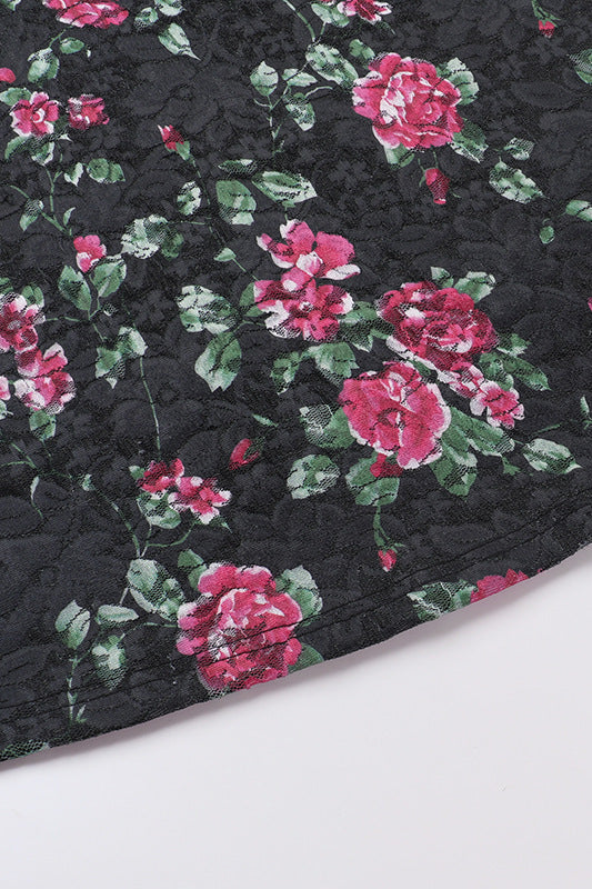 
                      
                        V-neck Black Floral Print Lace Short Dress
                      
                    