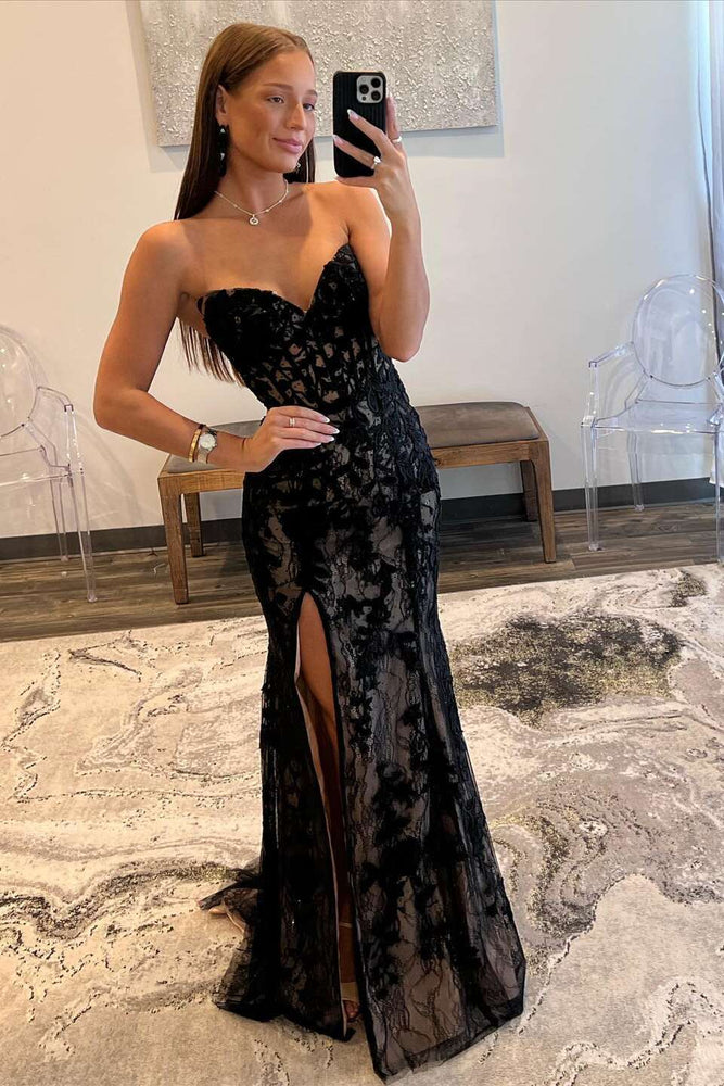 
                      
                        V-neck Black Lace Appliques Mermaid Long Dress
                      
                    