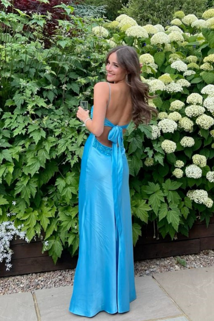 Floor-length Metallic A-Line Dress with V-neck Blue main image 1