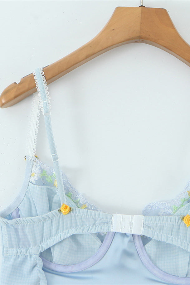 
                      
                        V-neck Blue Flower Embroidery A-line Short Dress
                      
                    