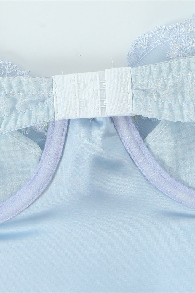 
                      
                        V-neck Blue Flower Embroidery A-line Short Dress
                      
                    