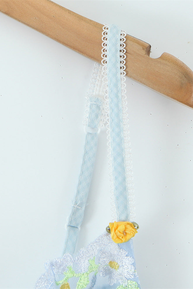 
                      
                        V-neck Blue Flower Embroidery A-line Short Dress
                      
                    