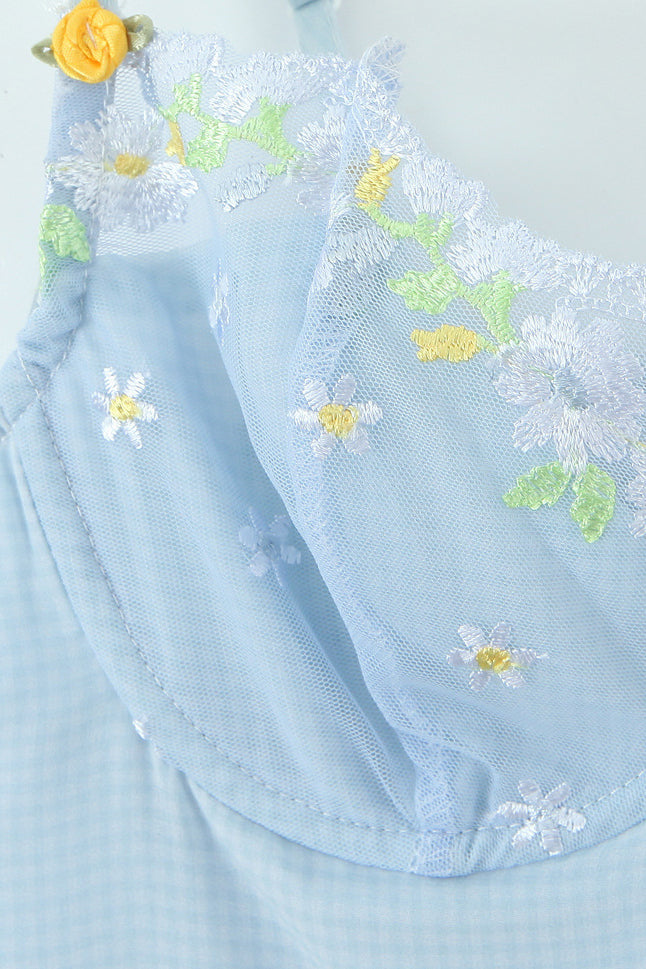 
                      
                        V-neck Blue Flower Embroidery A-line Short Dress
                      
                    