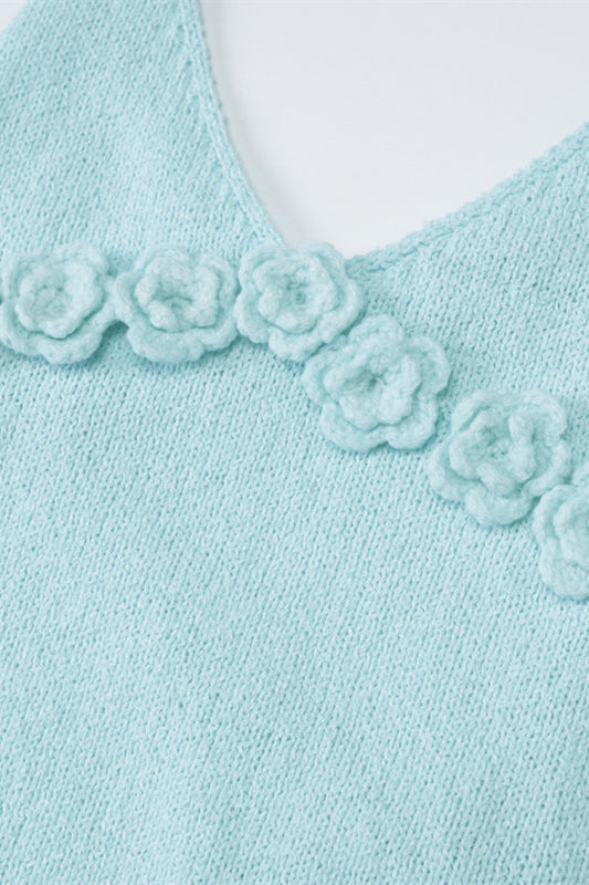 
                      
                        V-neck Blue Knitting Short Dress with Rosettes
                      
                    