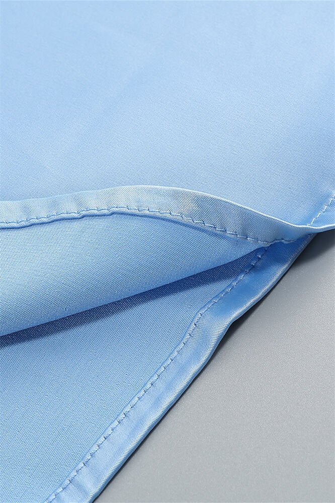 
                      
                        V-neck Blue Ruffle A-line Satin Long Dress
                      
                    
