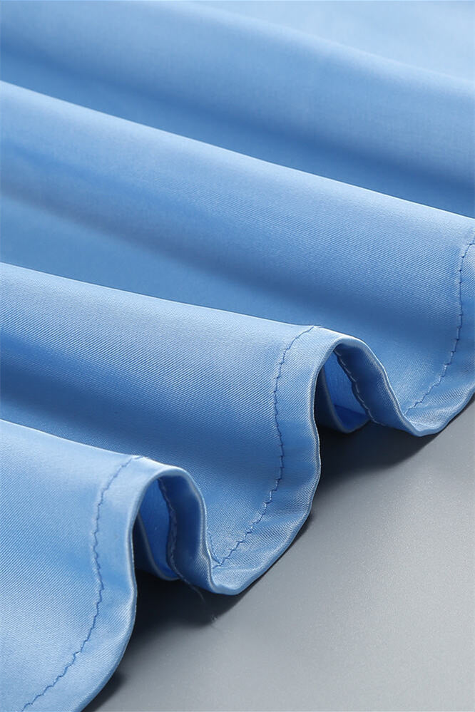 
                      
                        V-neck Blue Ruffle A-line Satin Long Dress
                      
                    