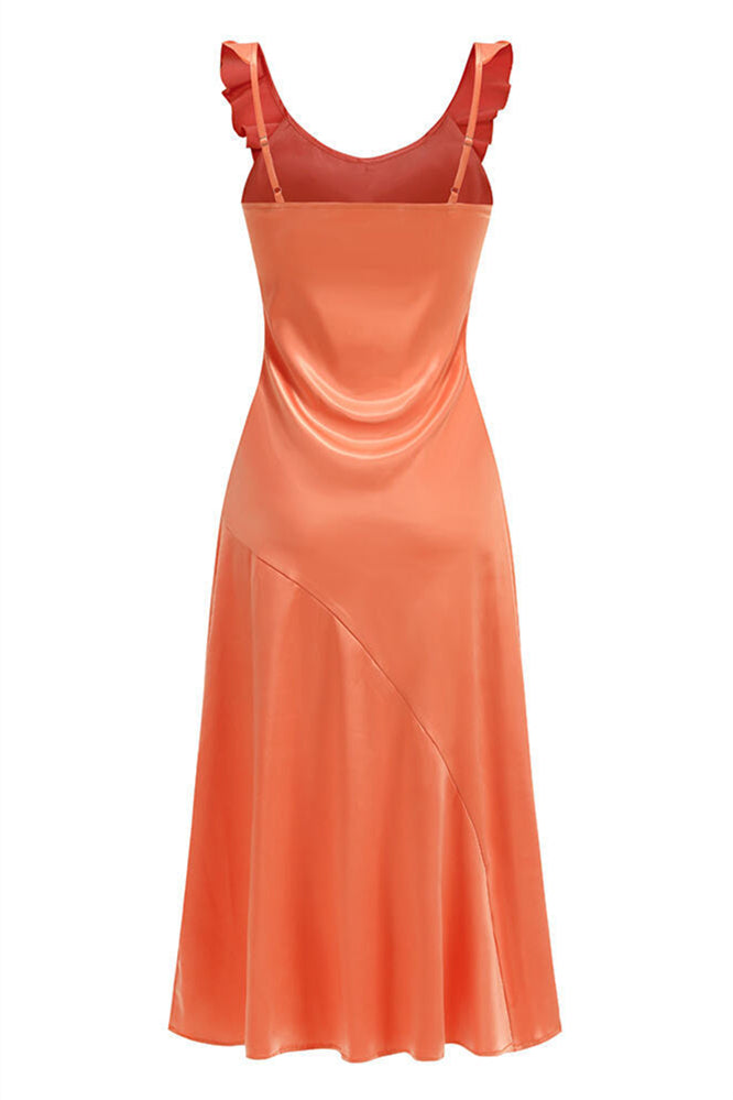 
                      
                        V-neck Blue Ruffle A-line Satin Long Dress
                      
                    