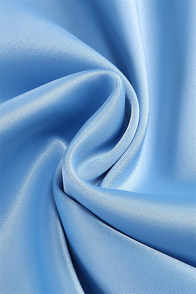 
                      
                        V-neck Blue Ruffle A-line Satin Long Dress
                      
                    