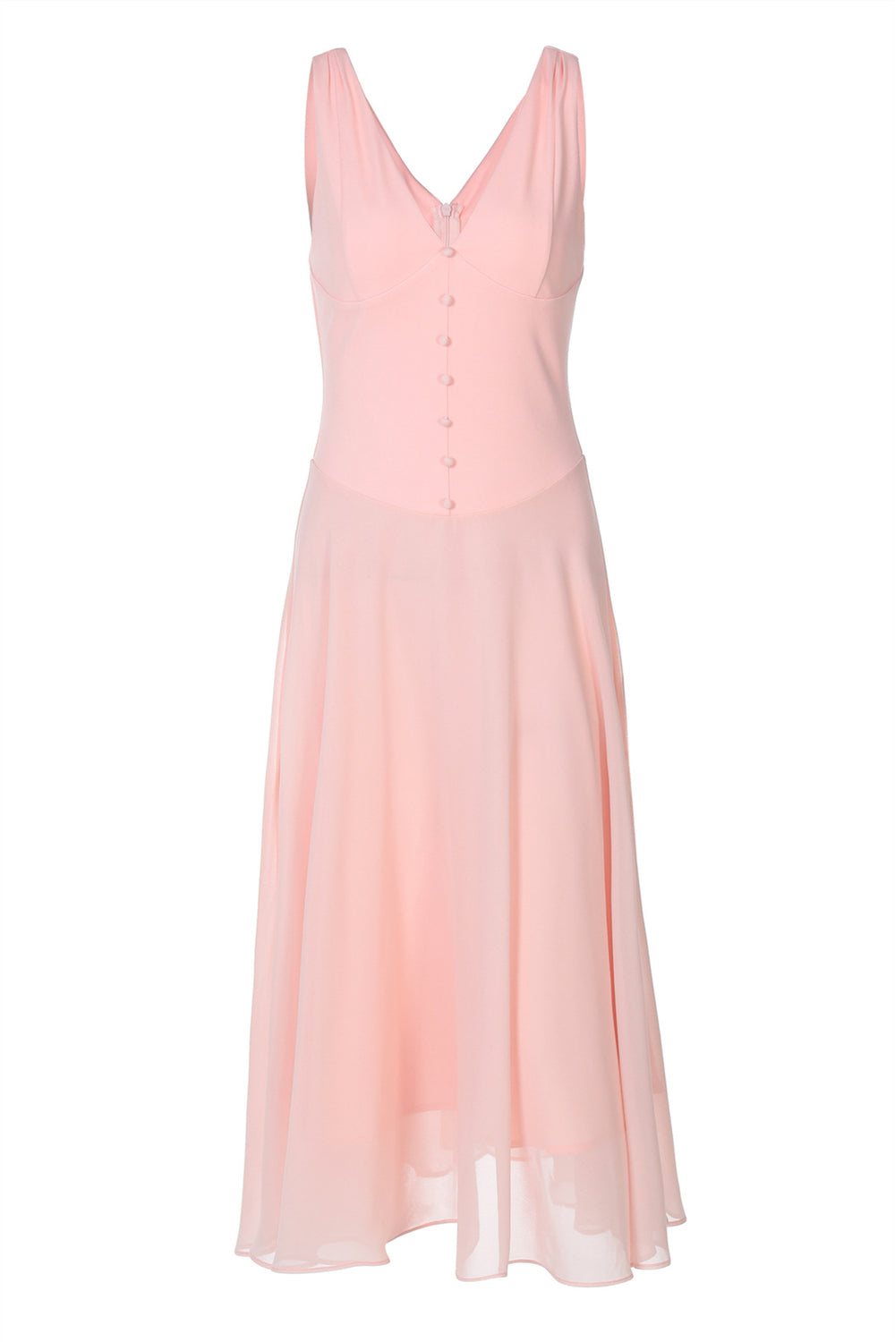 V-neck Blush Pink Button Front A-line Maxi Dress