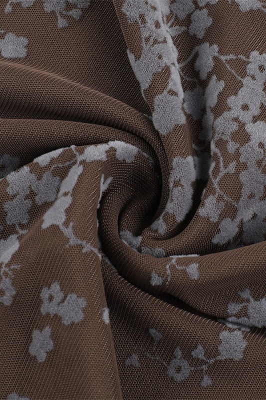 
                      
                        V-neck Brown Floral Print Short Dress with Bow
                      
                    