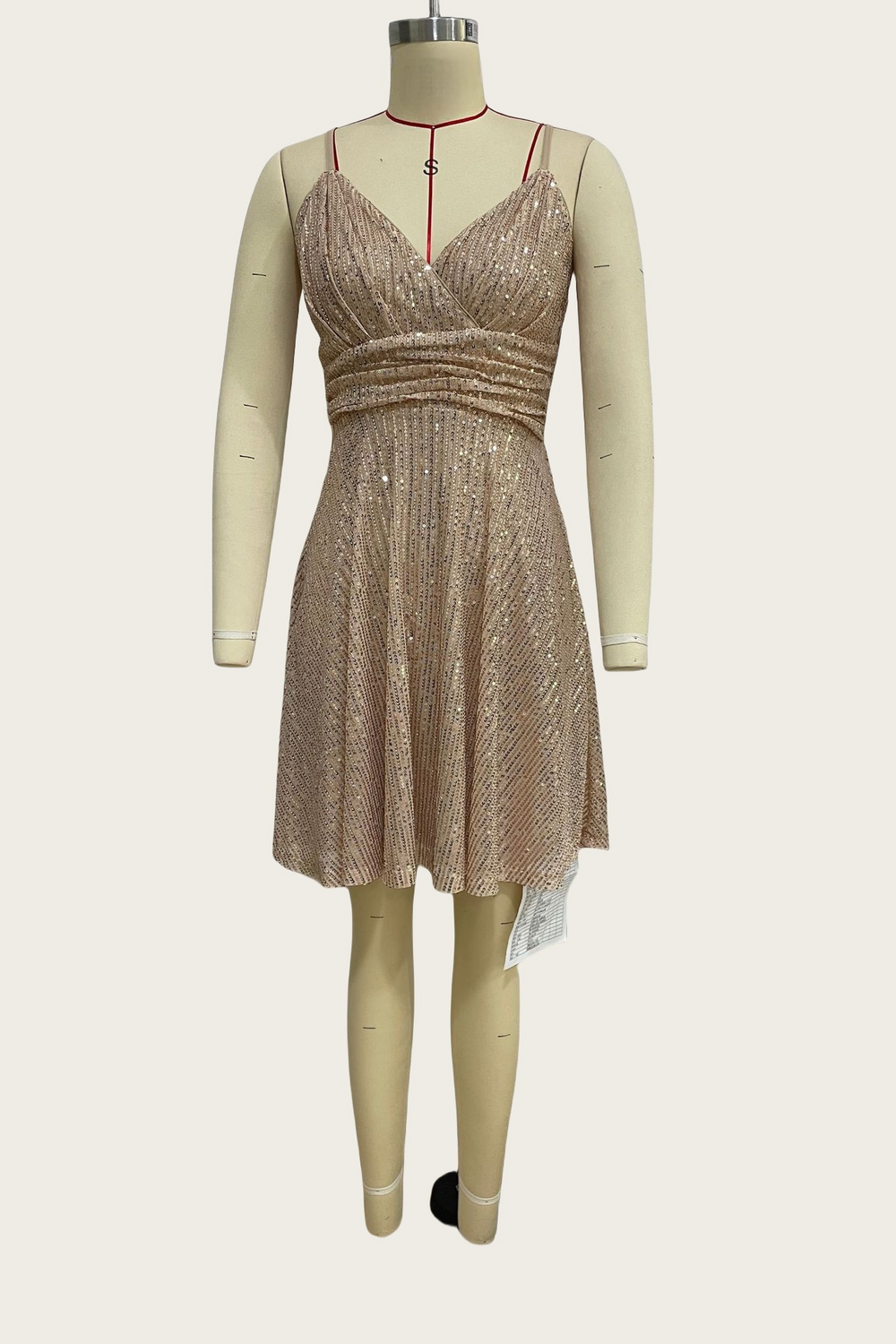 V-neck Champagne Ruched Sequin Short Dress