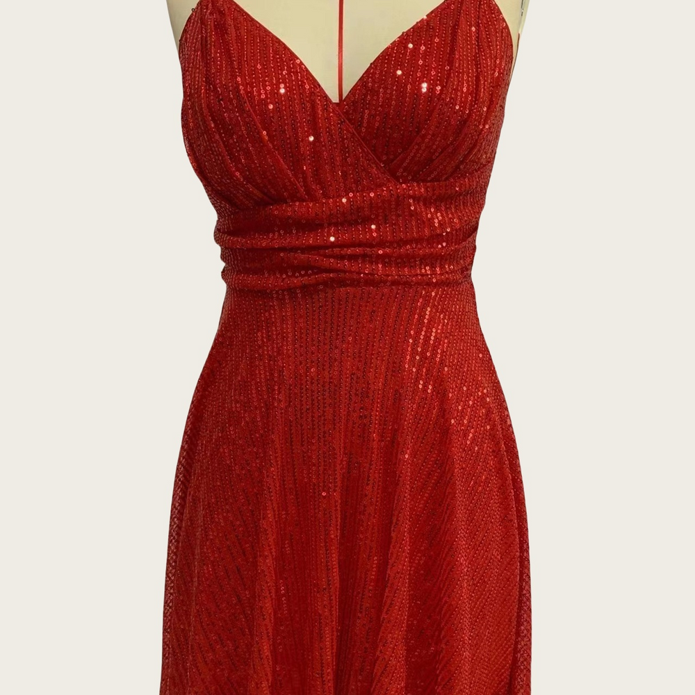 
                      
                        V-neck Champagne Ruched Sequin Short Dress
                      
                    