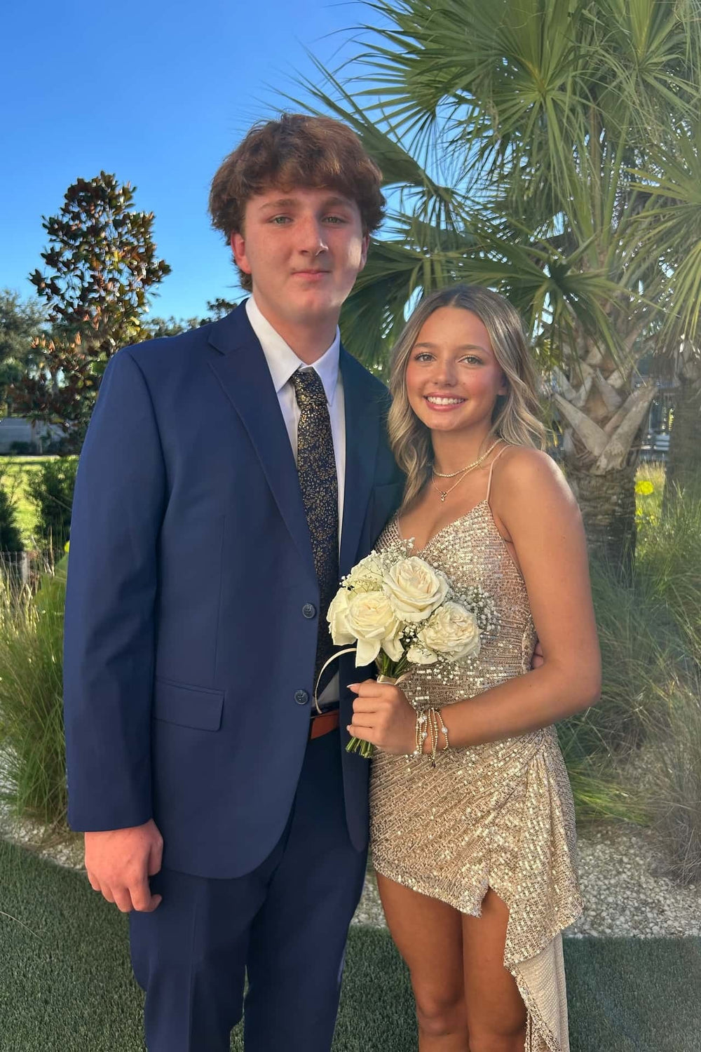 V-neck Gold Ruched Sequin Short Dress with Slit