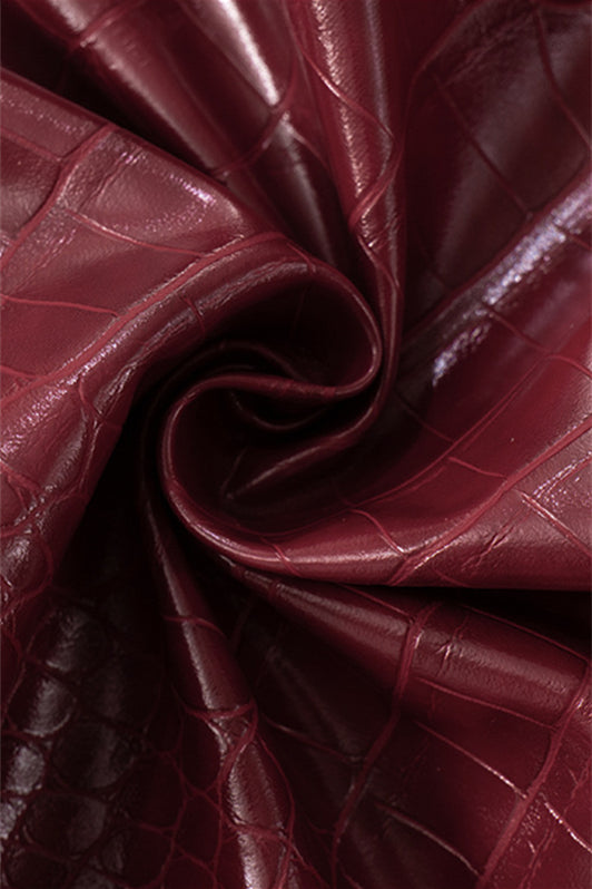 
                      
                        V-neck Deep Red Leather Party Dress
                      
                    