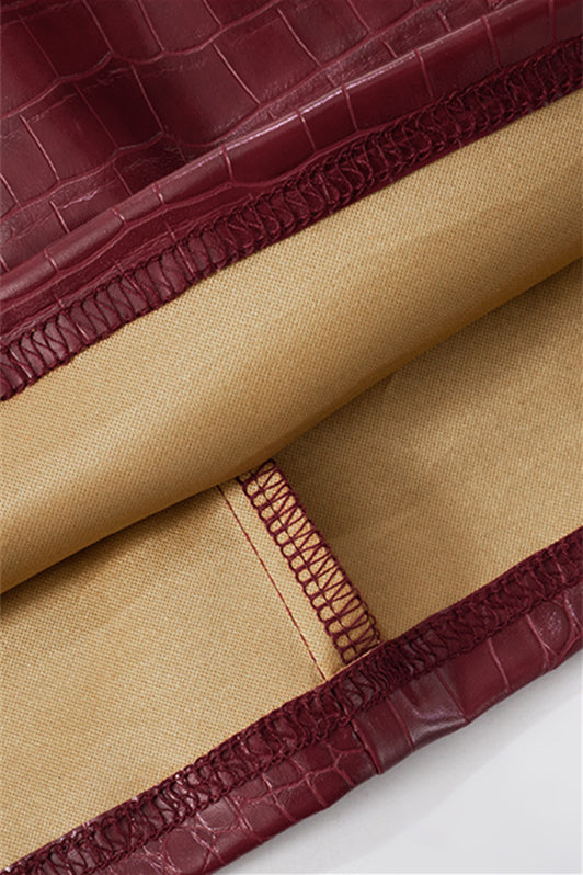 
                      
                        V-neck Deep Red Leather Party Dress
                      
                    