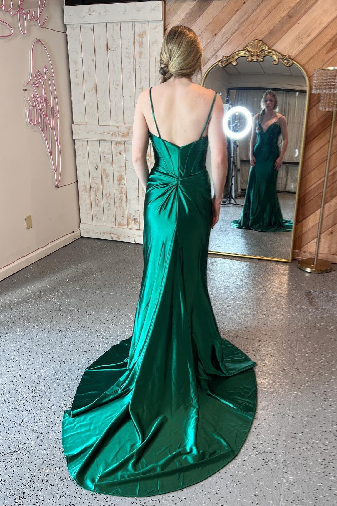 V-neck Emerald Green Mermaid Long Dress with Slit PollyBoutique V-neck Emerald Green Mermaid Long Dress with Slit PollyBoutique