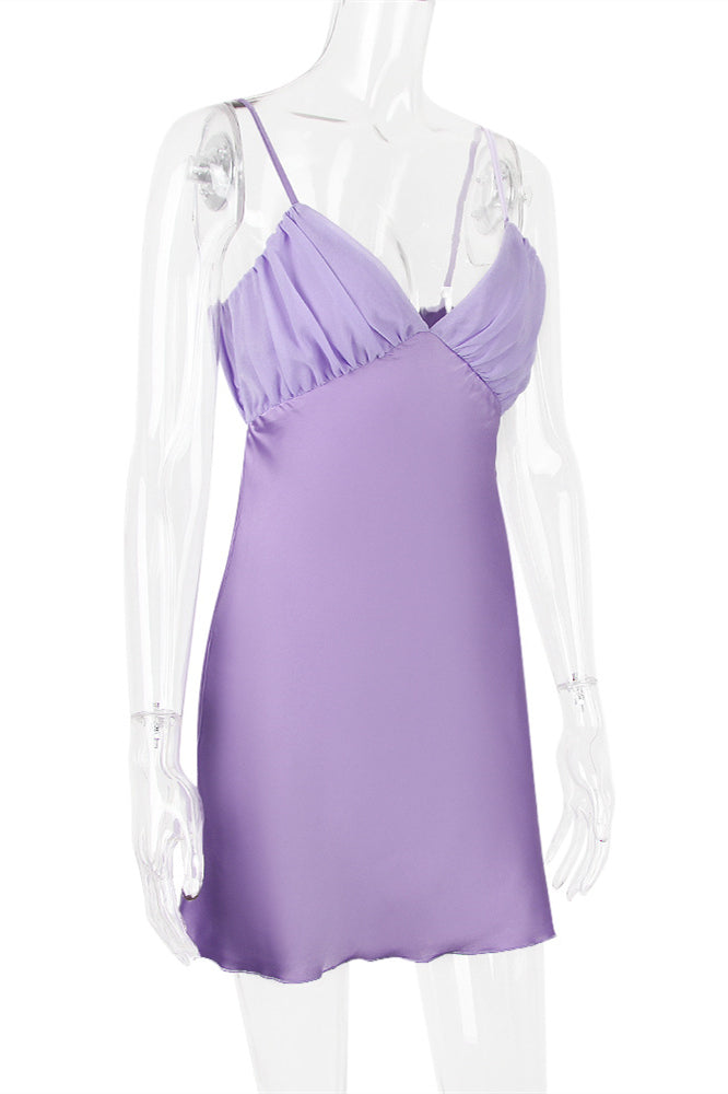 
                      
                        V-neck Lavender Back Tie Short Party Dress
                      
                    