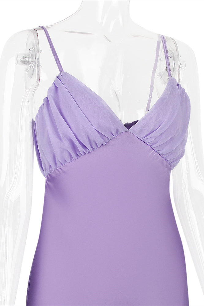 
                      
                        V-neck Lavender Back Tie Short Party Dress
                      
                    