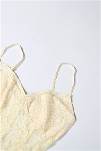 
                      
                        V-neck Light Yellow Sheer A-line Lace Maxi Dress
                      
                    