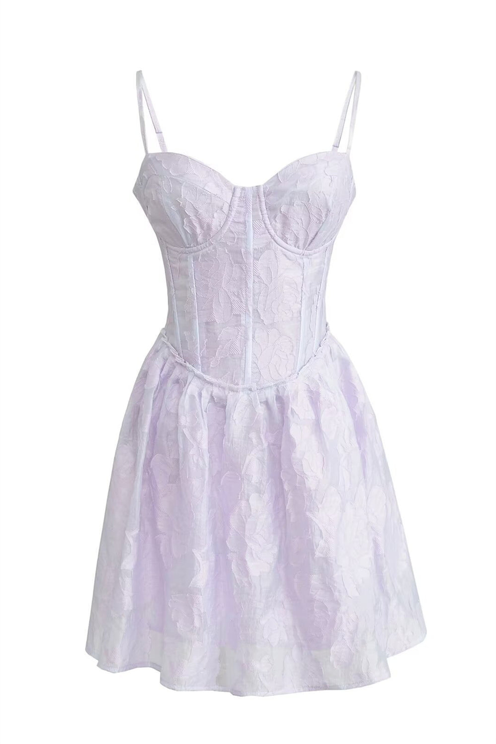 V-neck Lilac Jacquard A-line Short Dress
